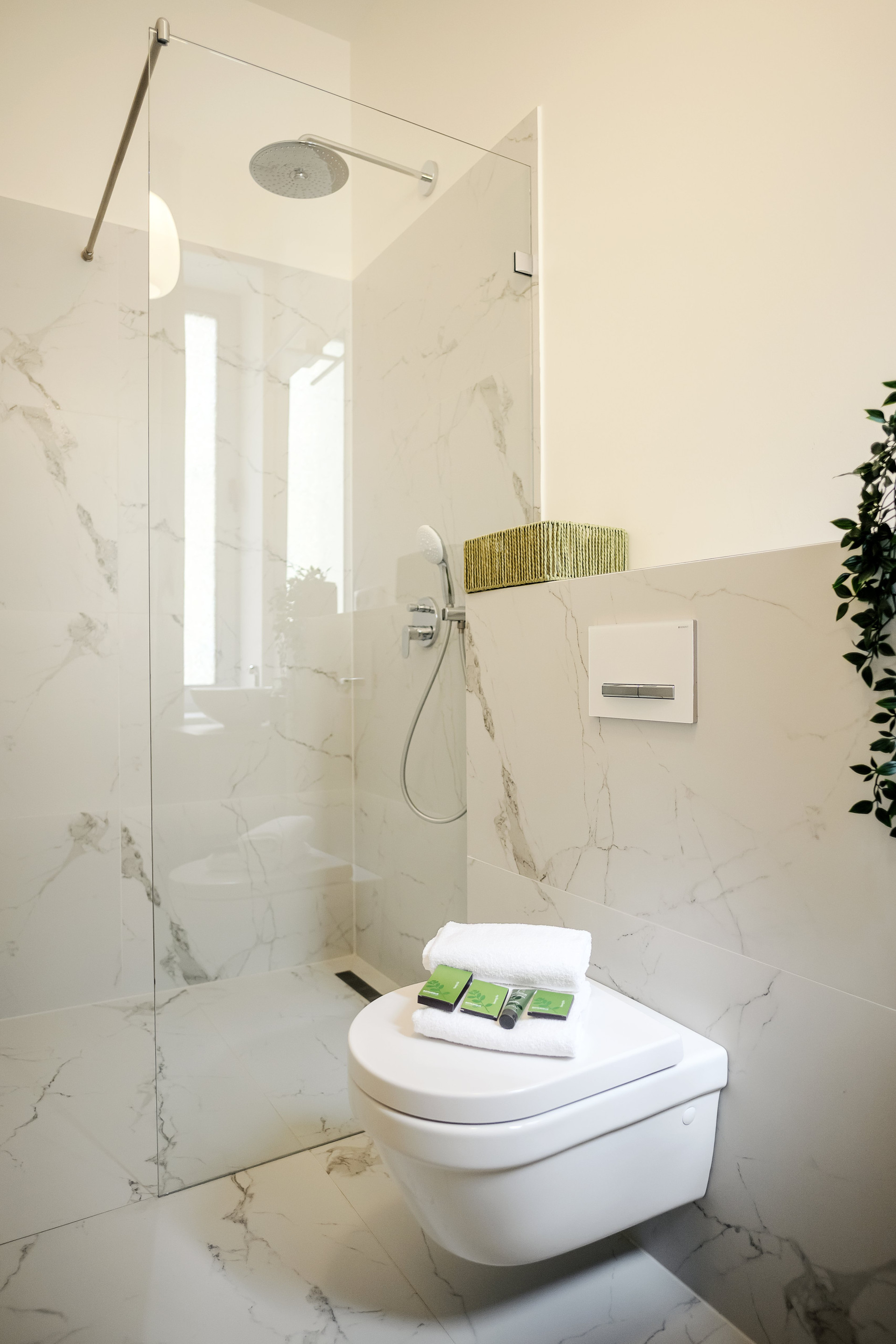 Marble bathroom with walk-in shower