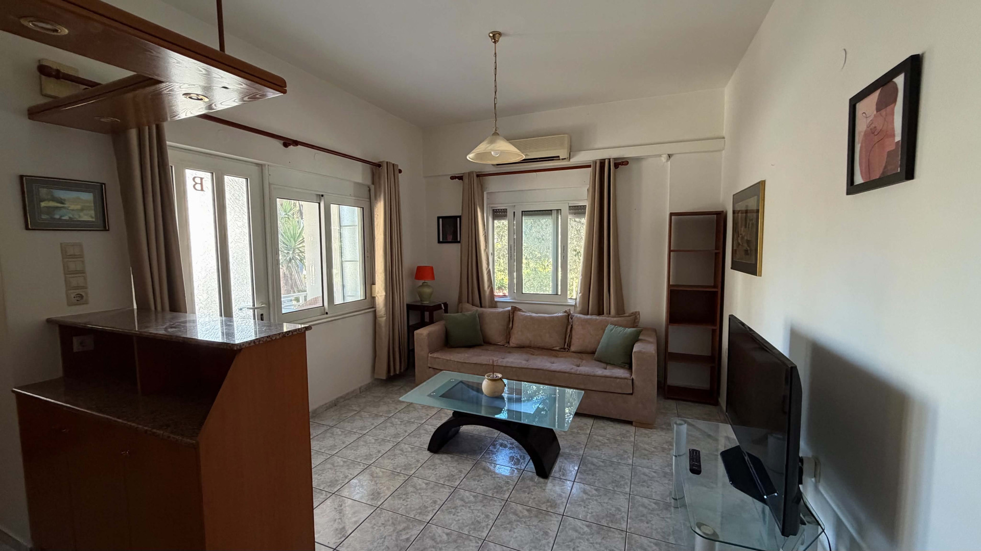 Bright living room with sofa