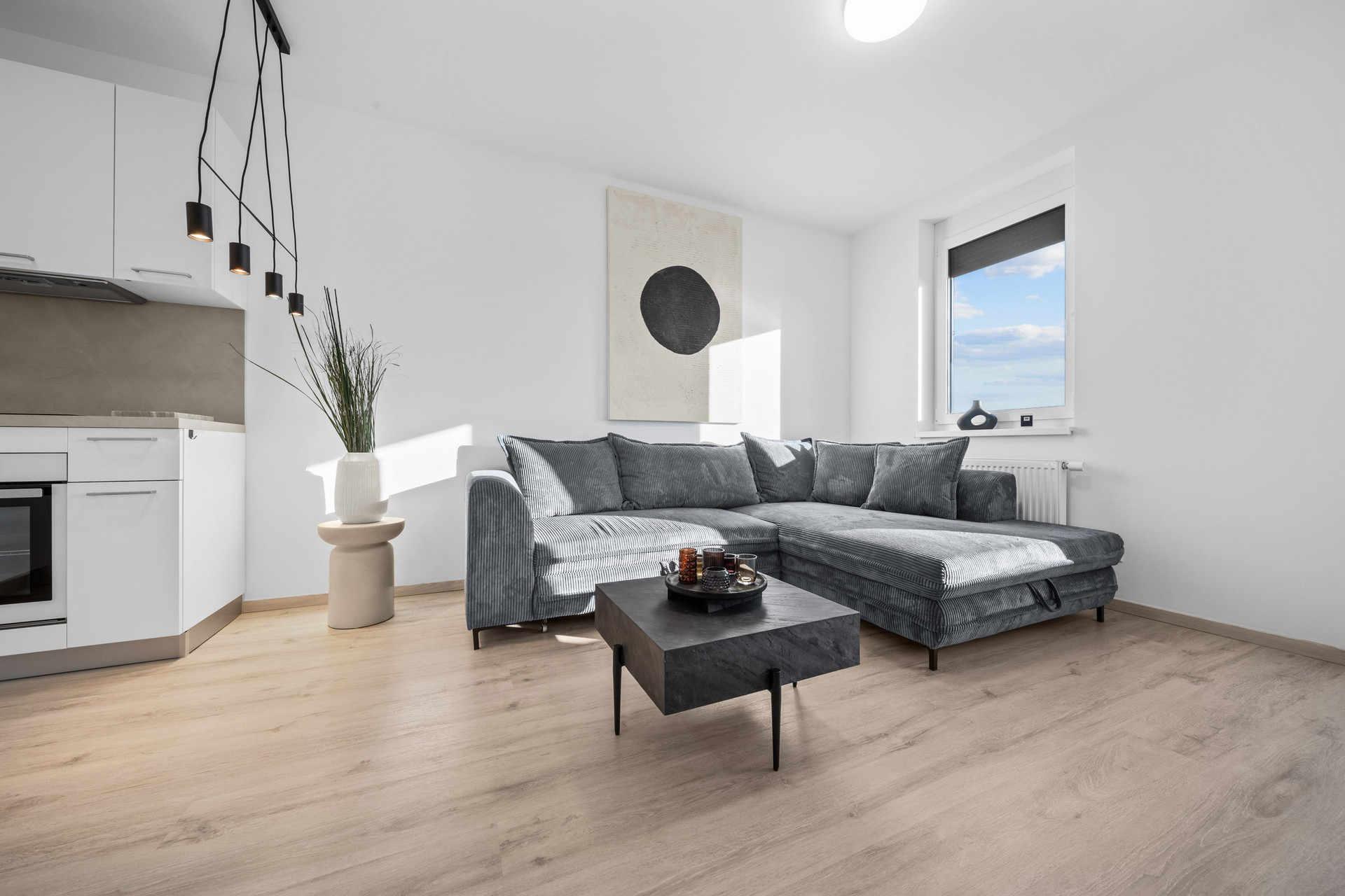 Living room kitchen with view