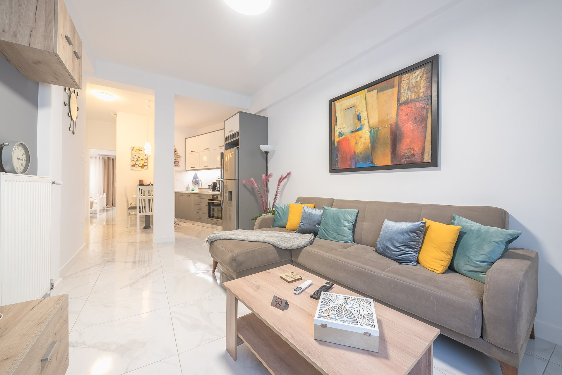 Bright living room with marble floors