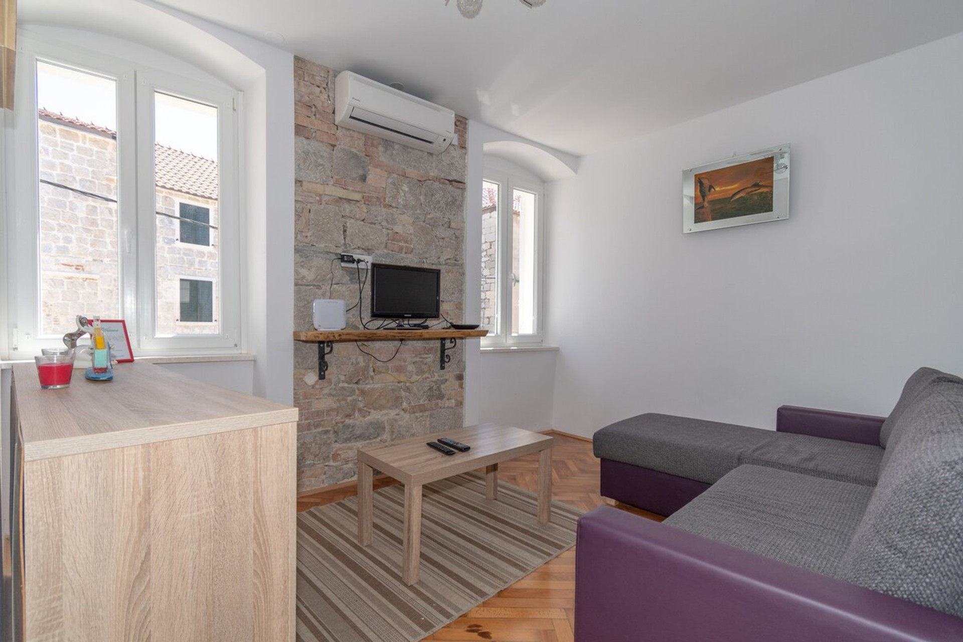 Air-conditioned living room with a sofa bed