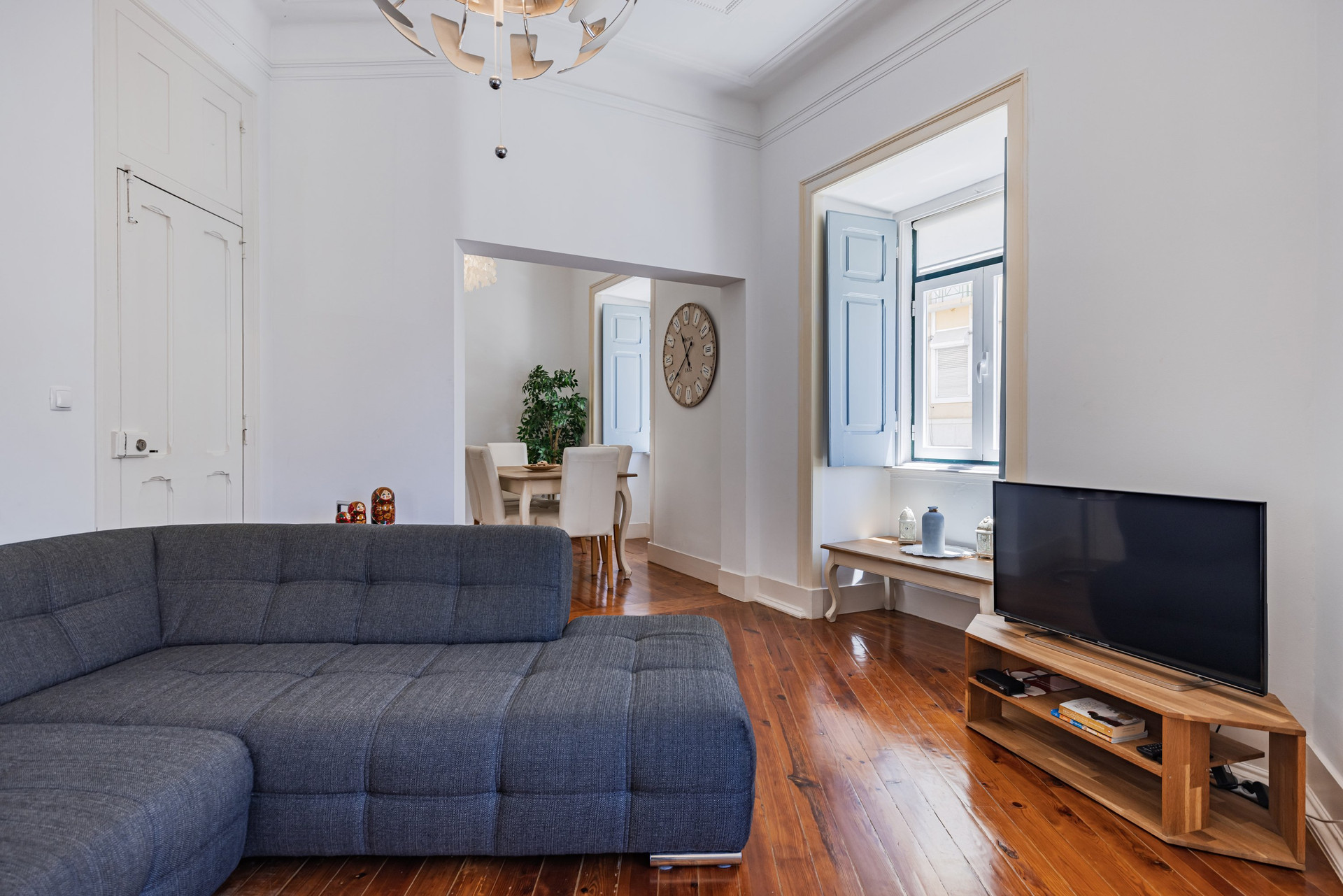 Living room with dining view