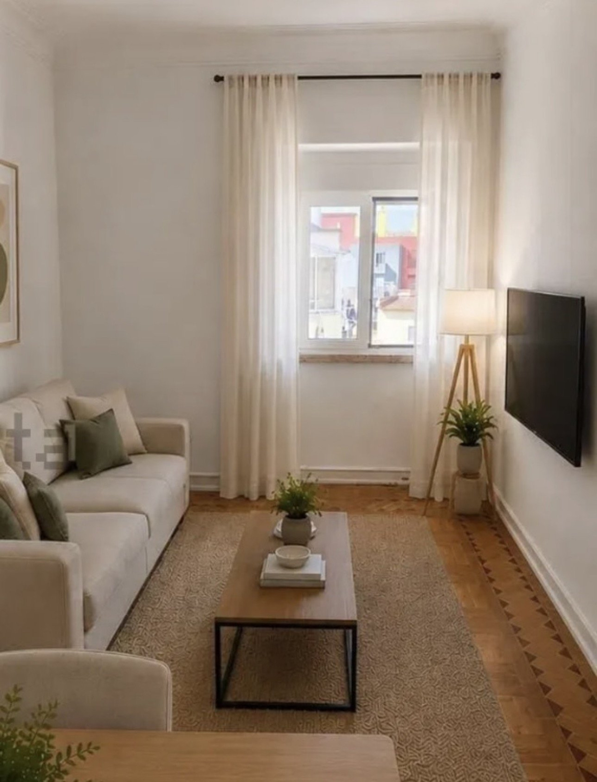 Bright living room with sofa