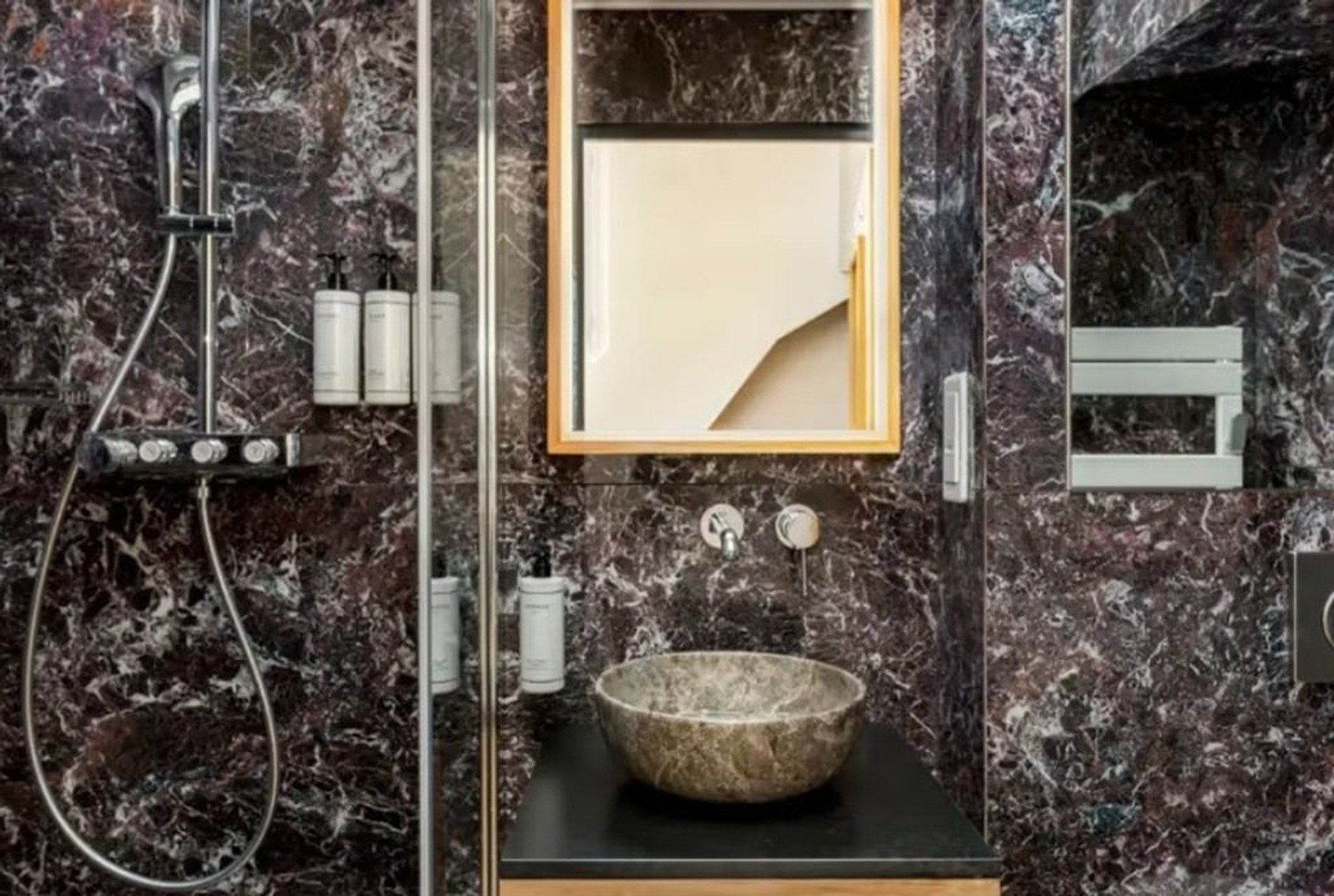 Marble bathroom with stone sink