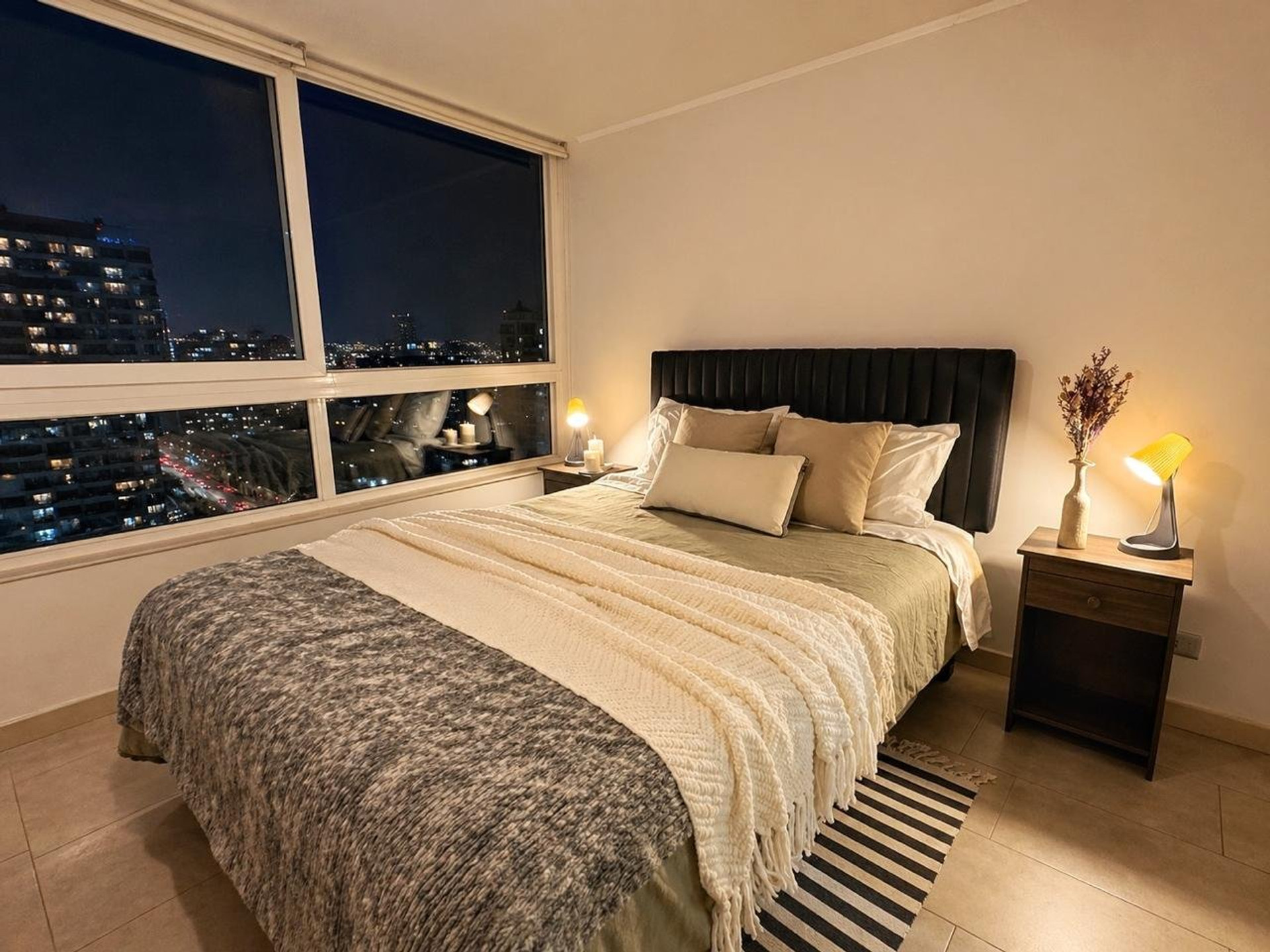 Bedroom with city night view
