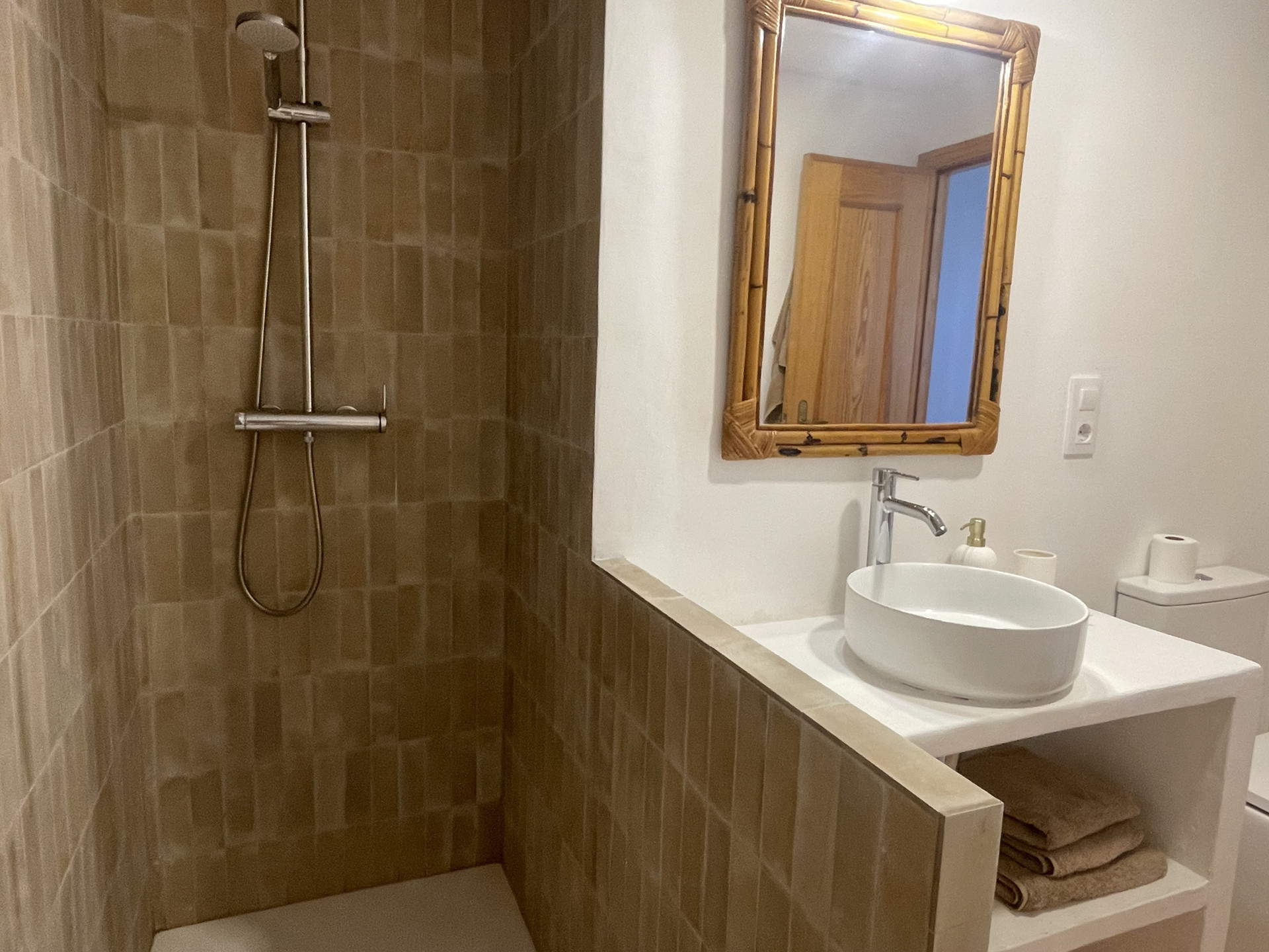 Bathroom shower and vessel sink