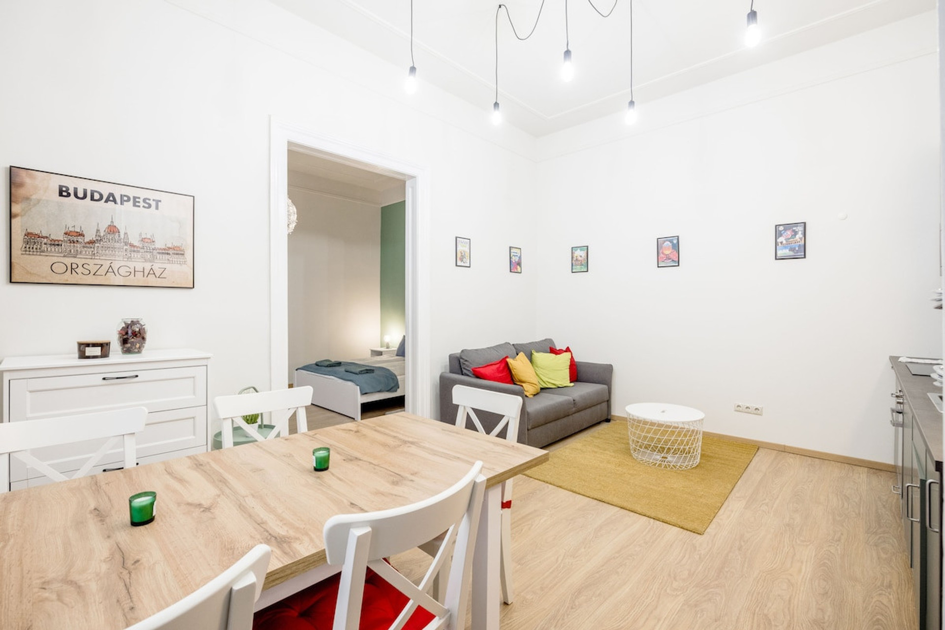 Dining and seating area, peek into main bedroom