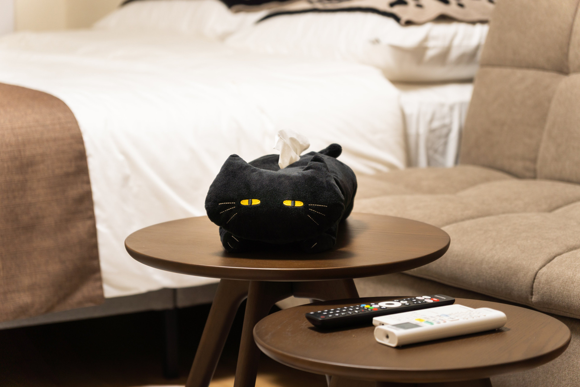 Cat tissue box on side table