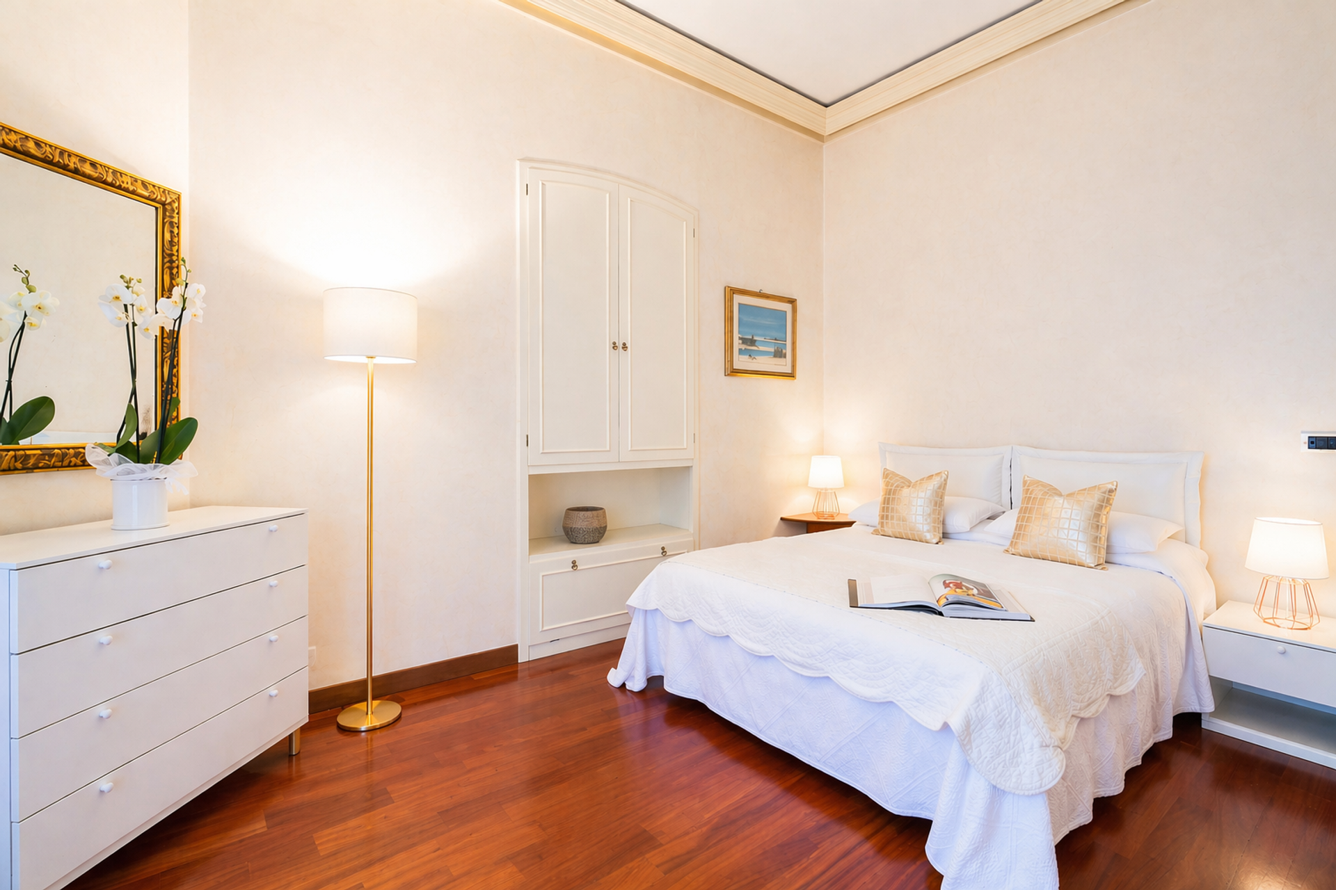 Elegant master bedroom with double bed