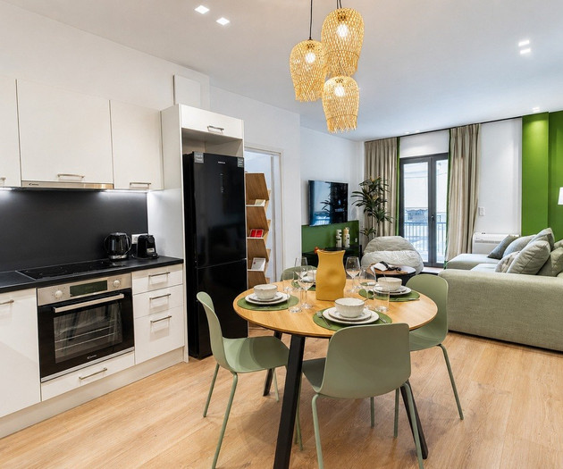 Open living, dining, kitchen space