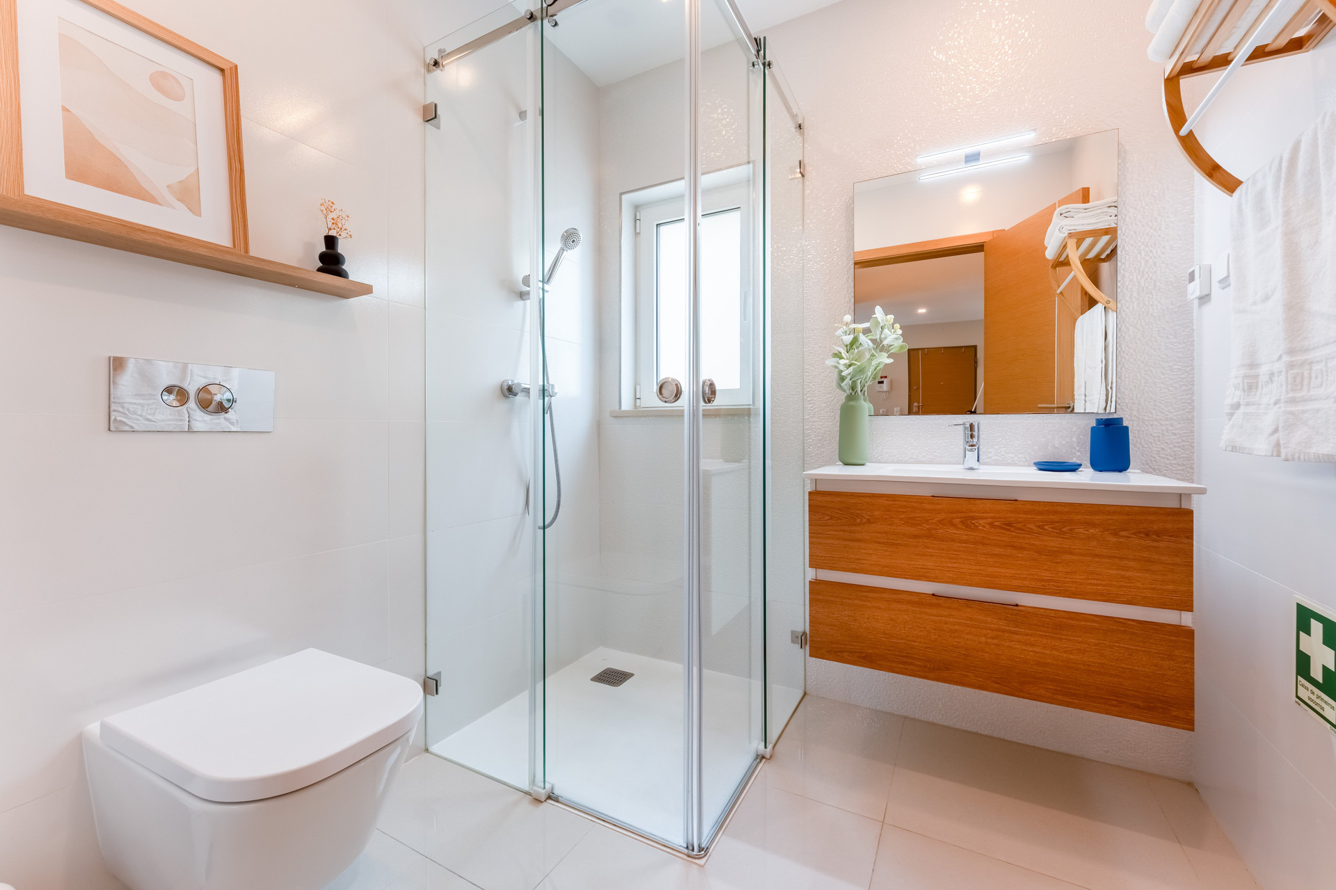 Bathroom with shower and vanity