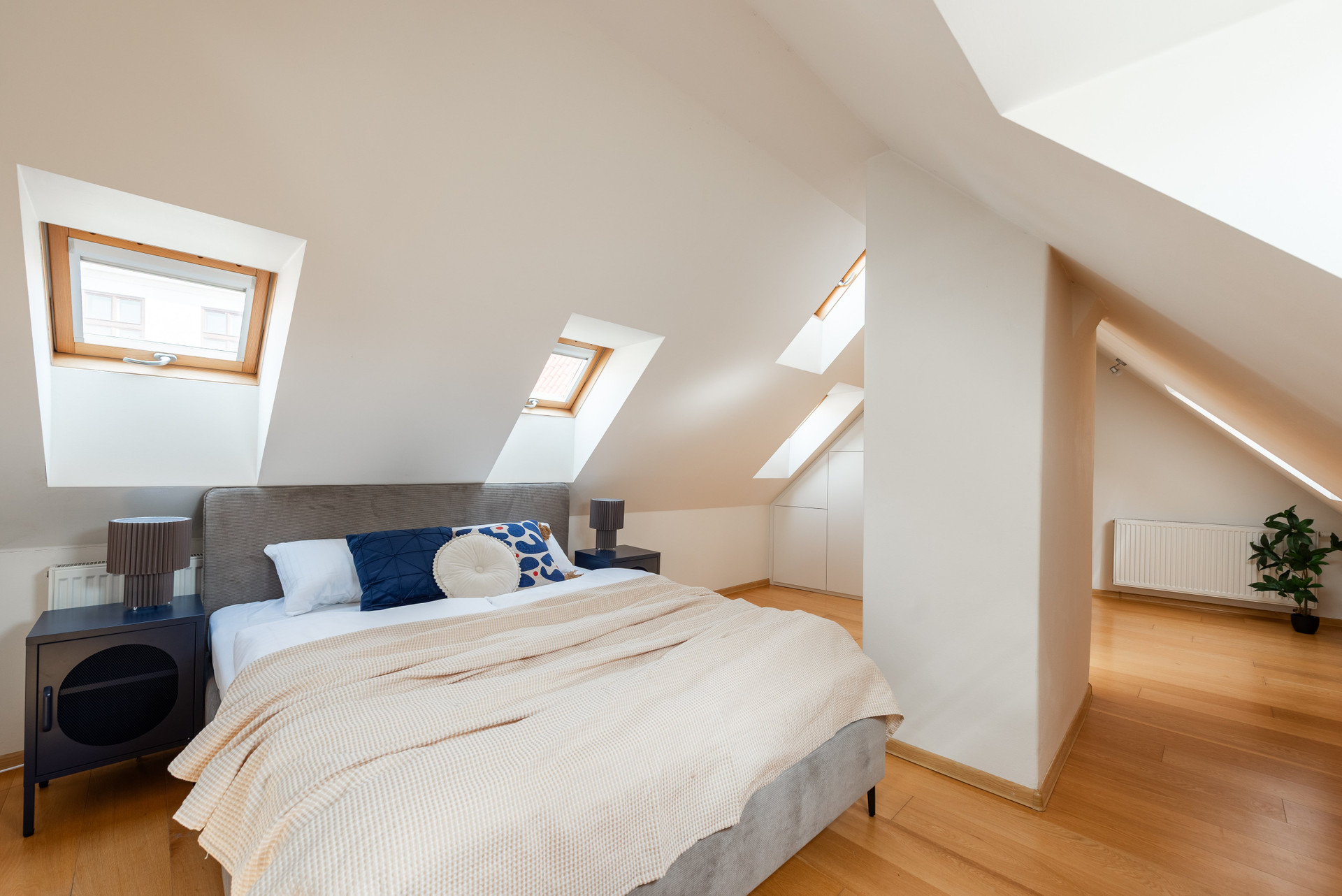 Bright bedroom with skylights