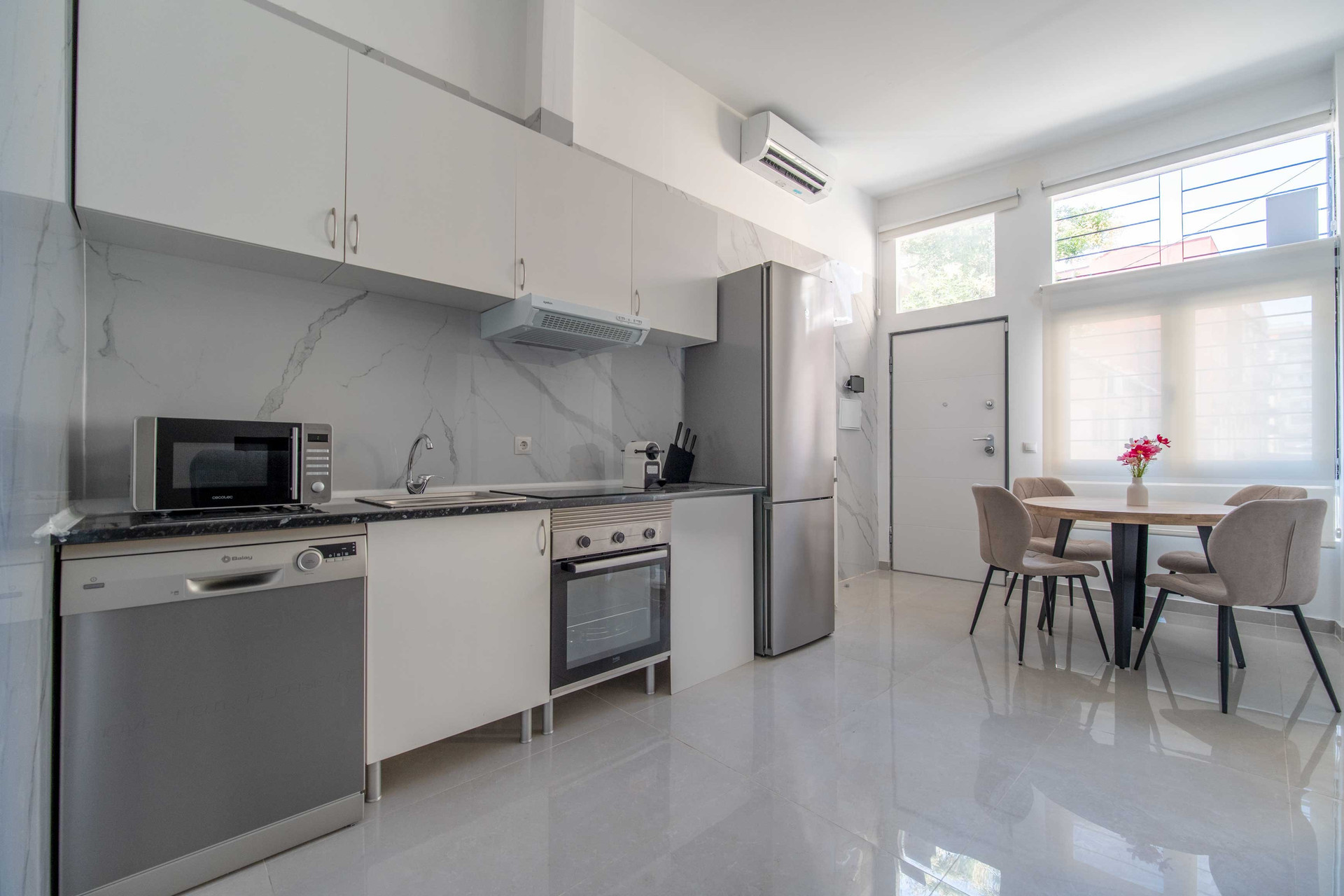 Open kitchen and dining area
