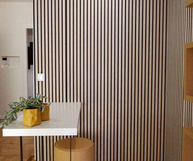 Workspace with slatted wall