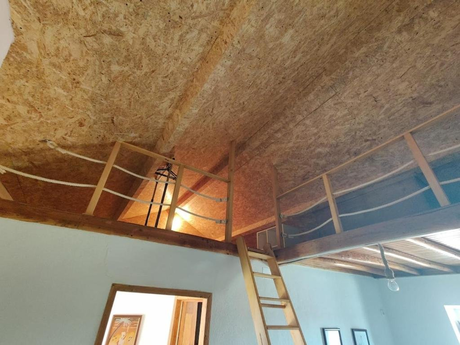 Loft ladder and wooden ceiling