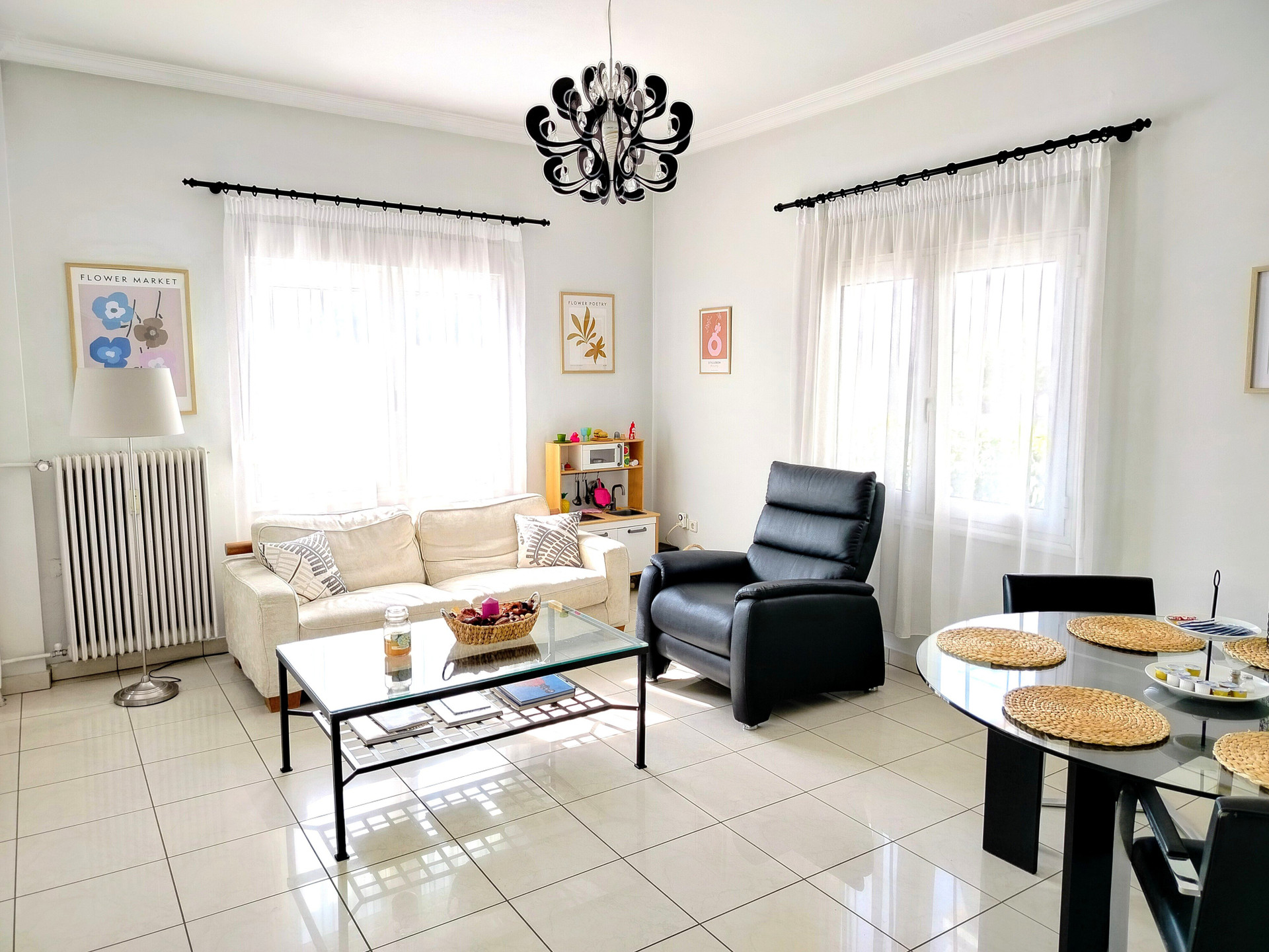 Bright living room with dining area