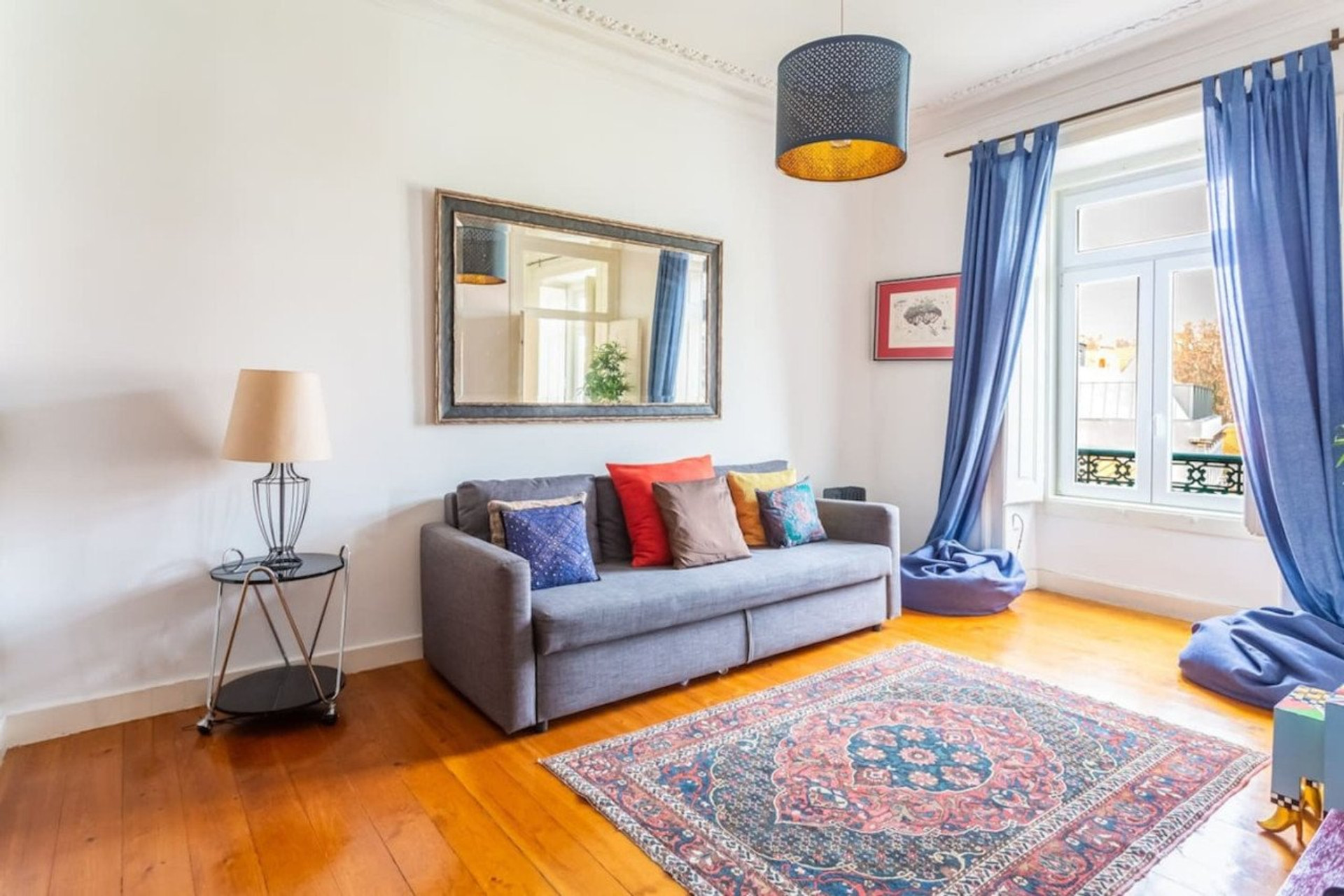 Living room with gray sofa