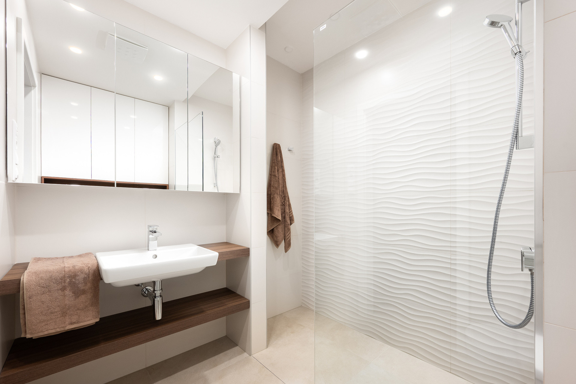 Bathroom sink and walk-in shower