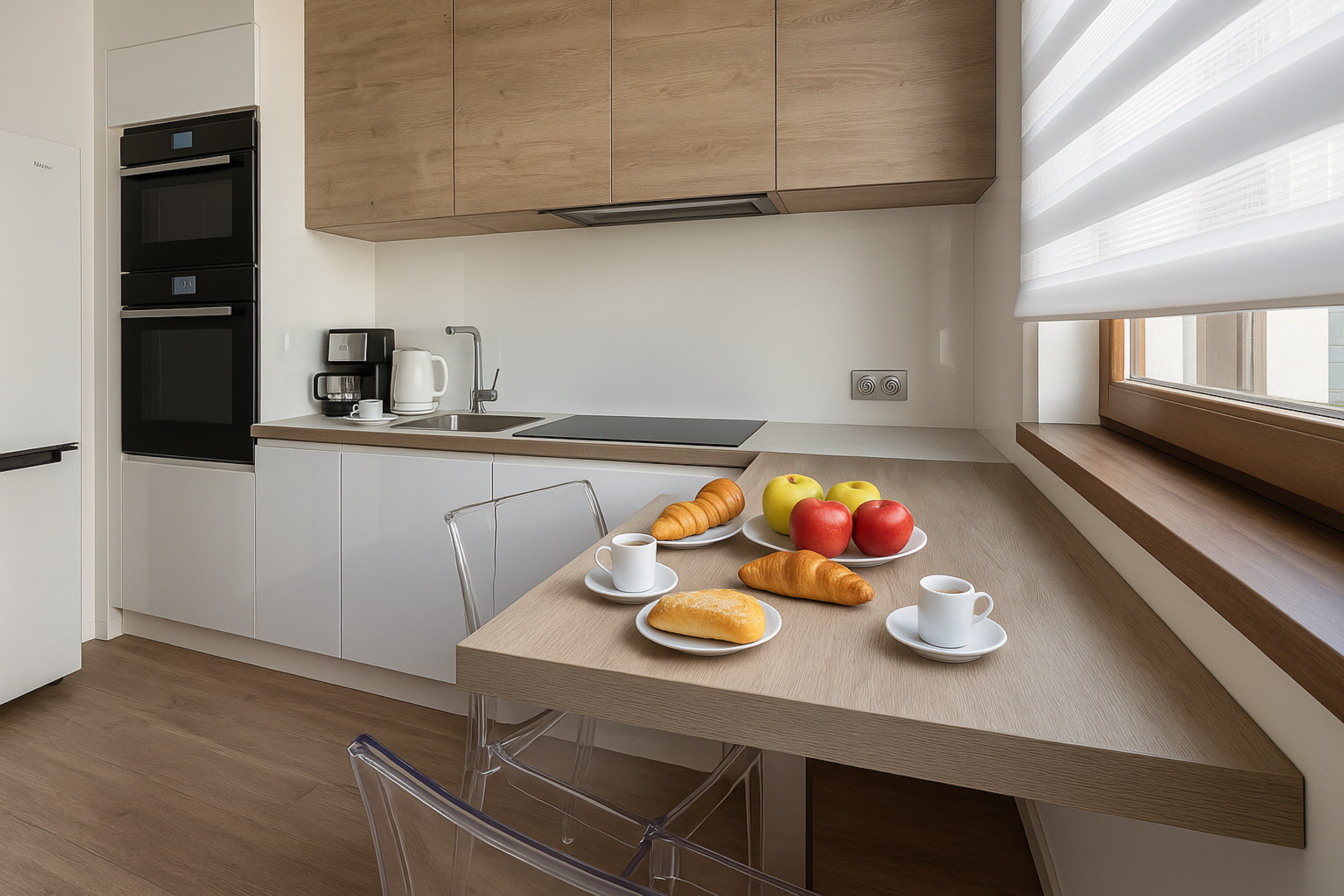 Modern kitchen with dining area