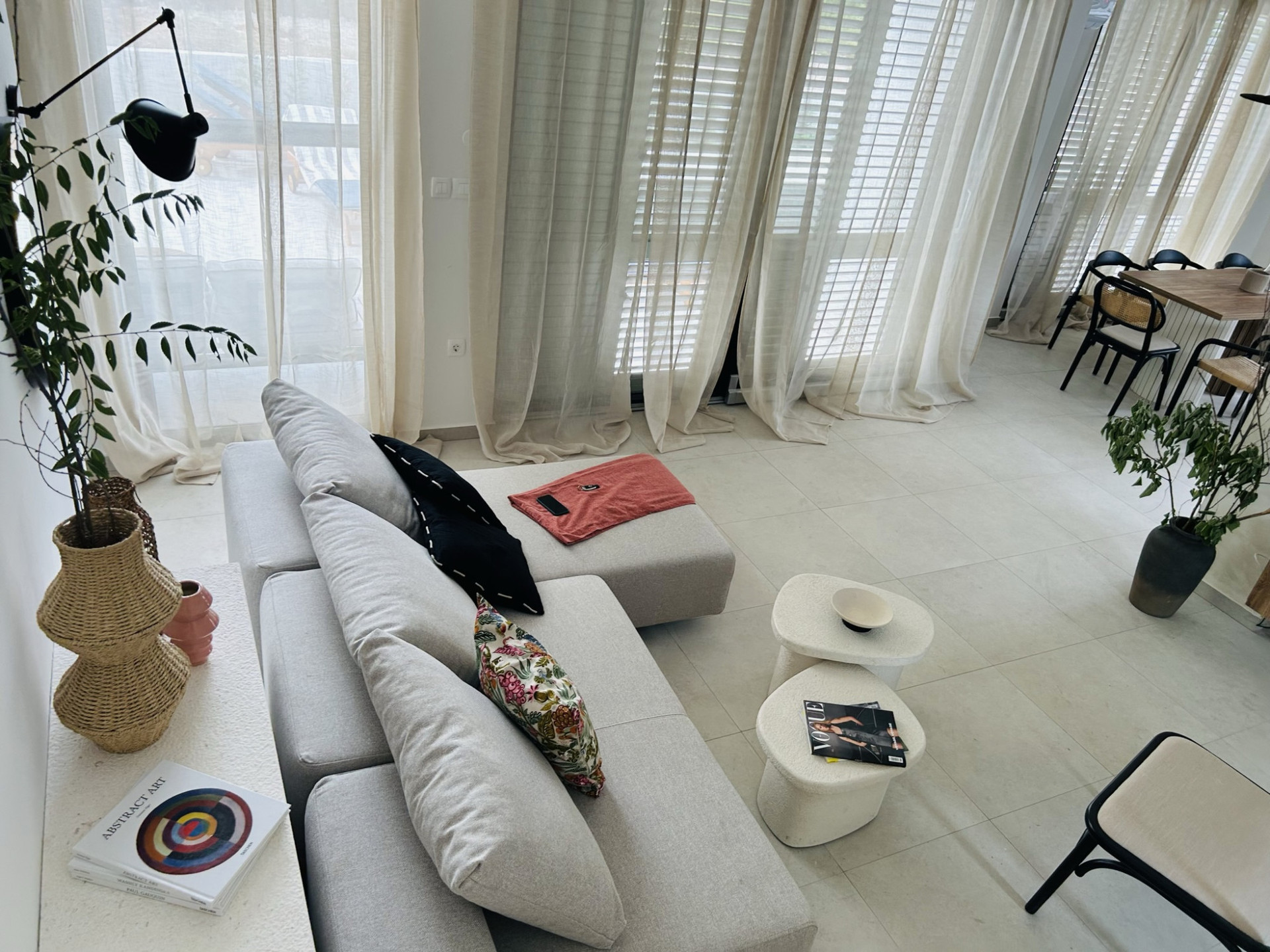 Bright living room with sofa