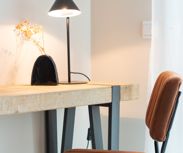 Bedroom desk with lamp