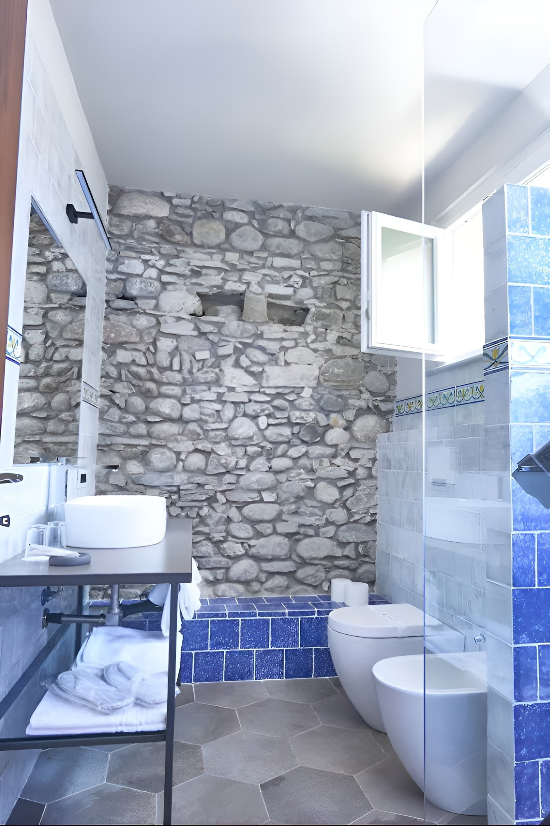 Bathroom stone wall toilet area