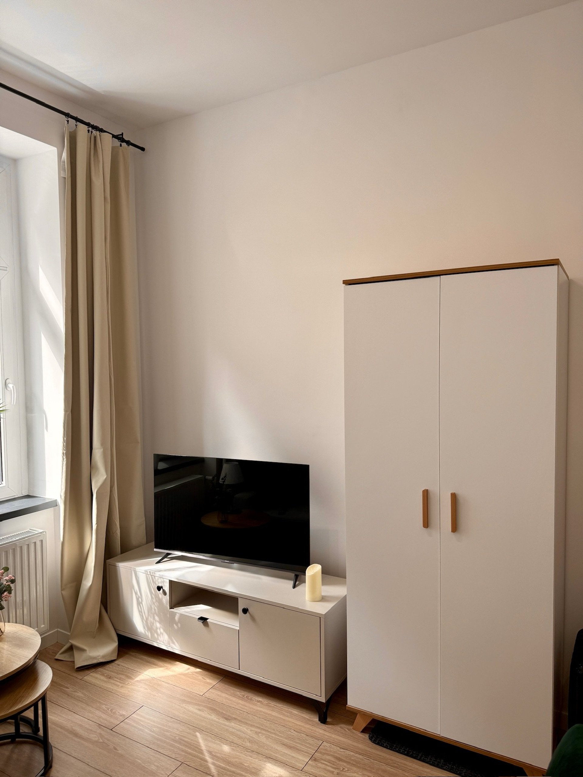 Living area with wardrobe and TV