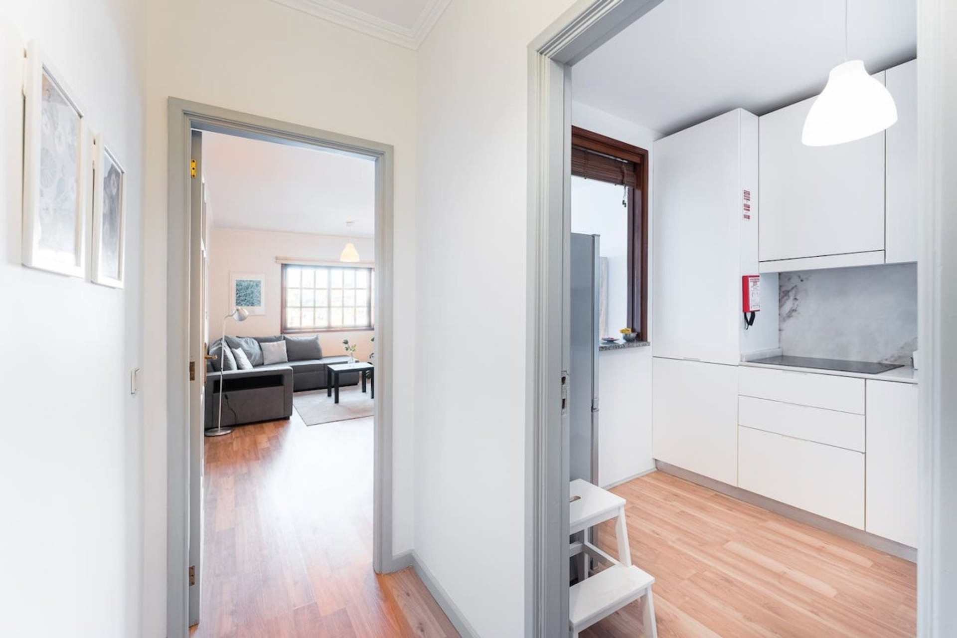 Hallway leading to kitchen and living room