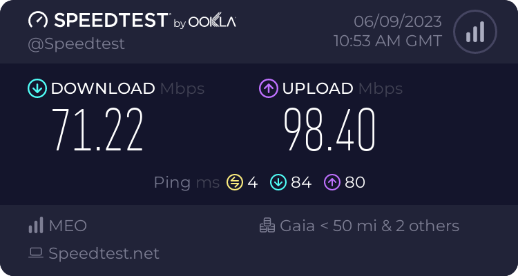 Speedtest.net result