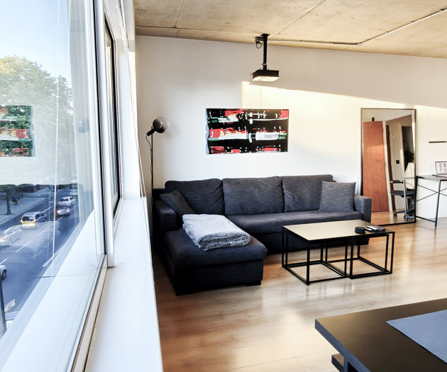 Living room with street view