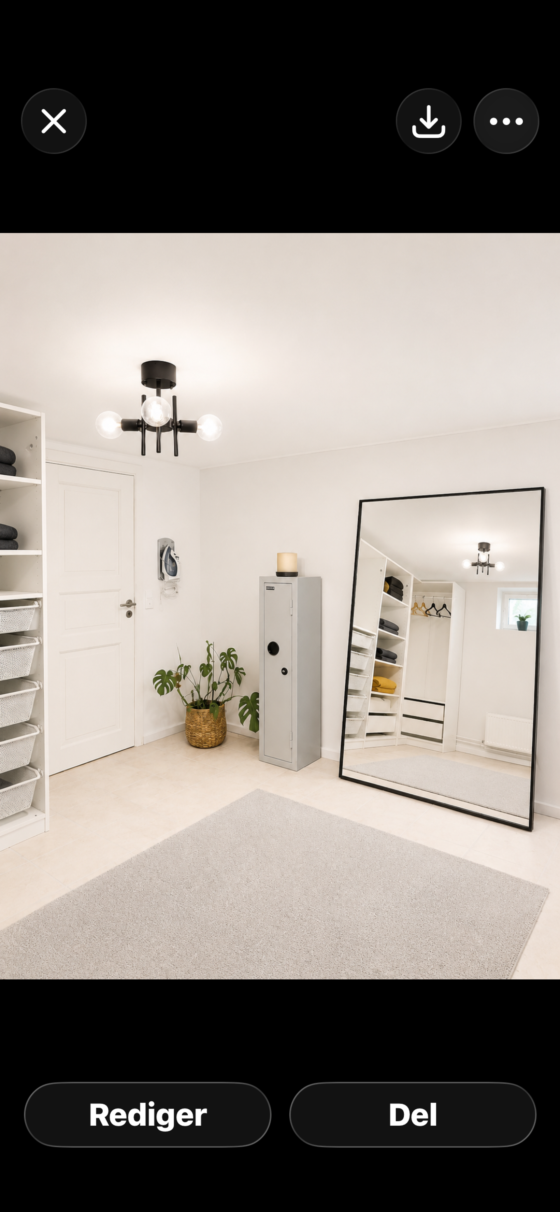 Dressing room with mirror and storage
