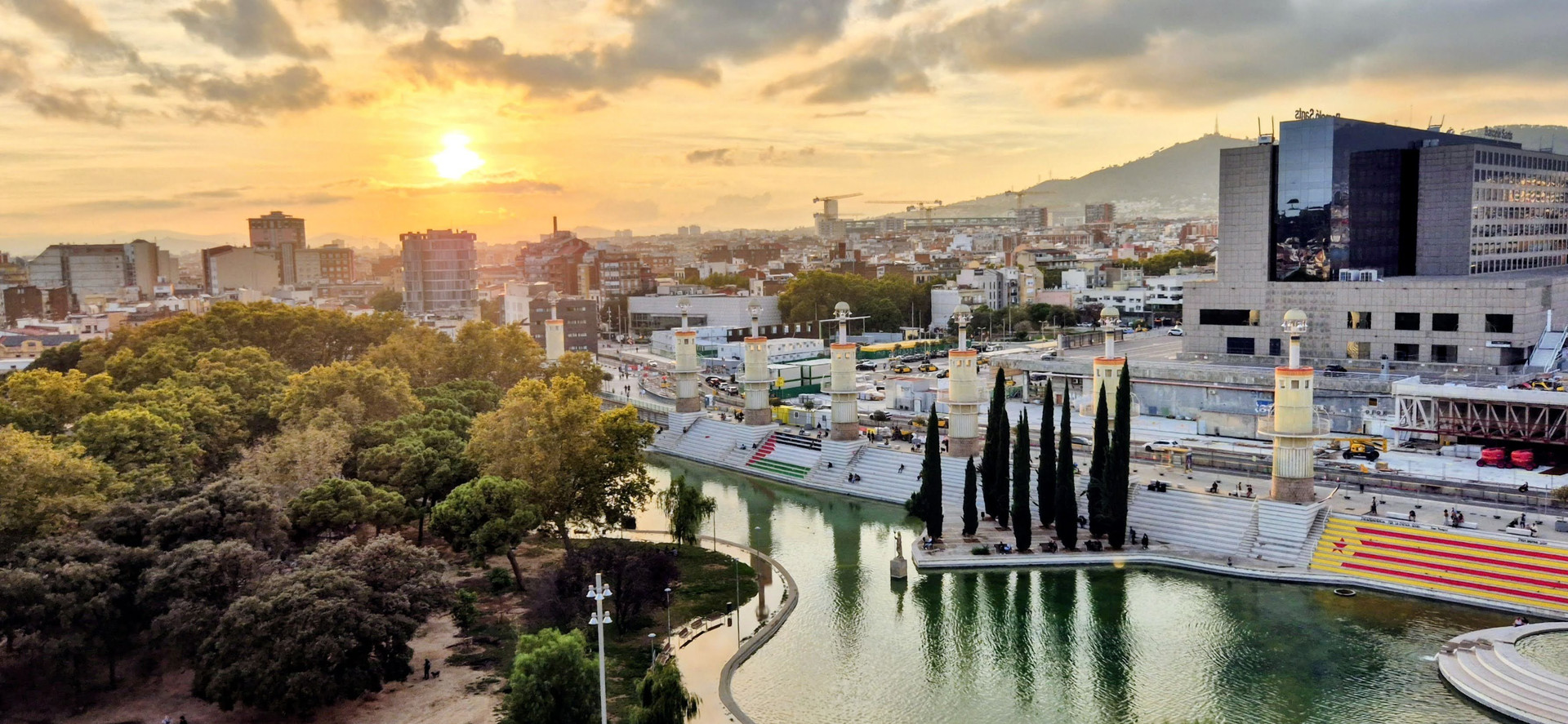 Sunset view over park