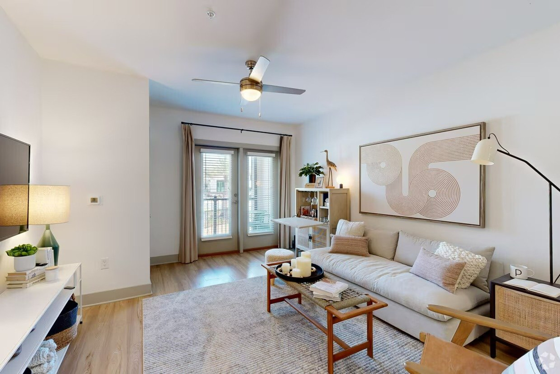 Bright living room with balcony door