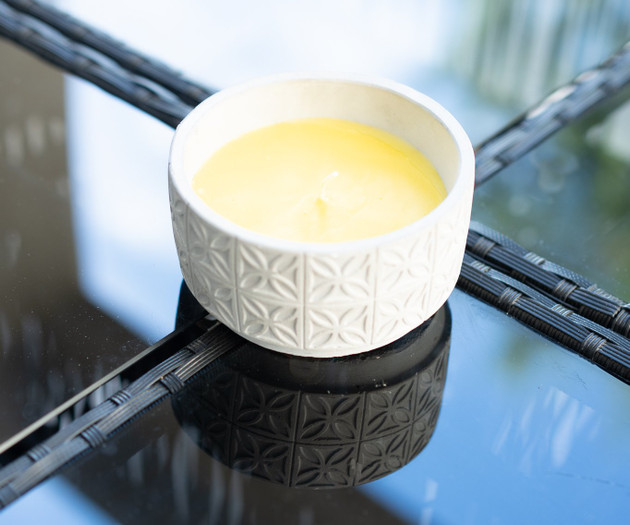 Candle on terrace table