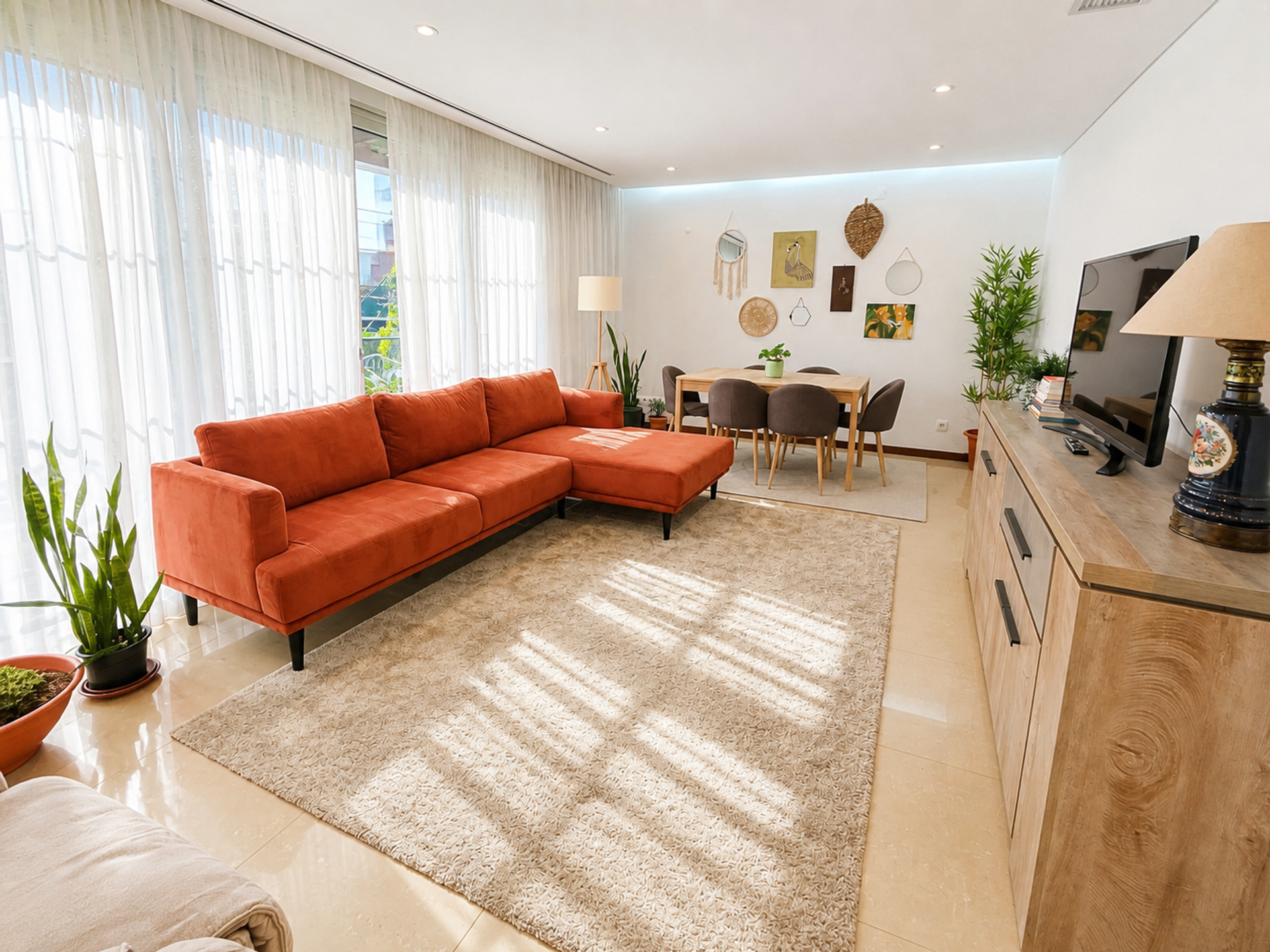 Bright living and dining area