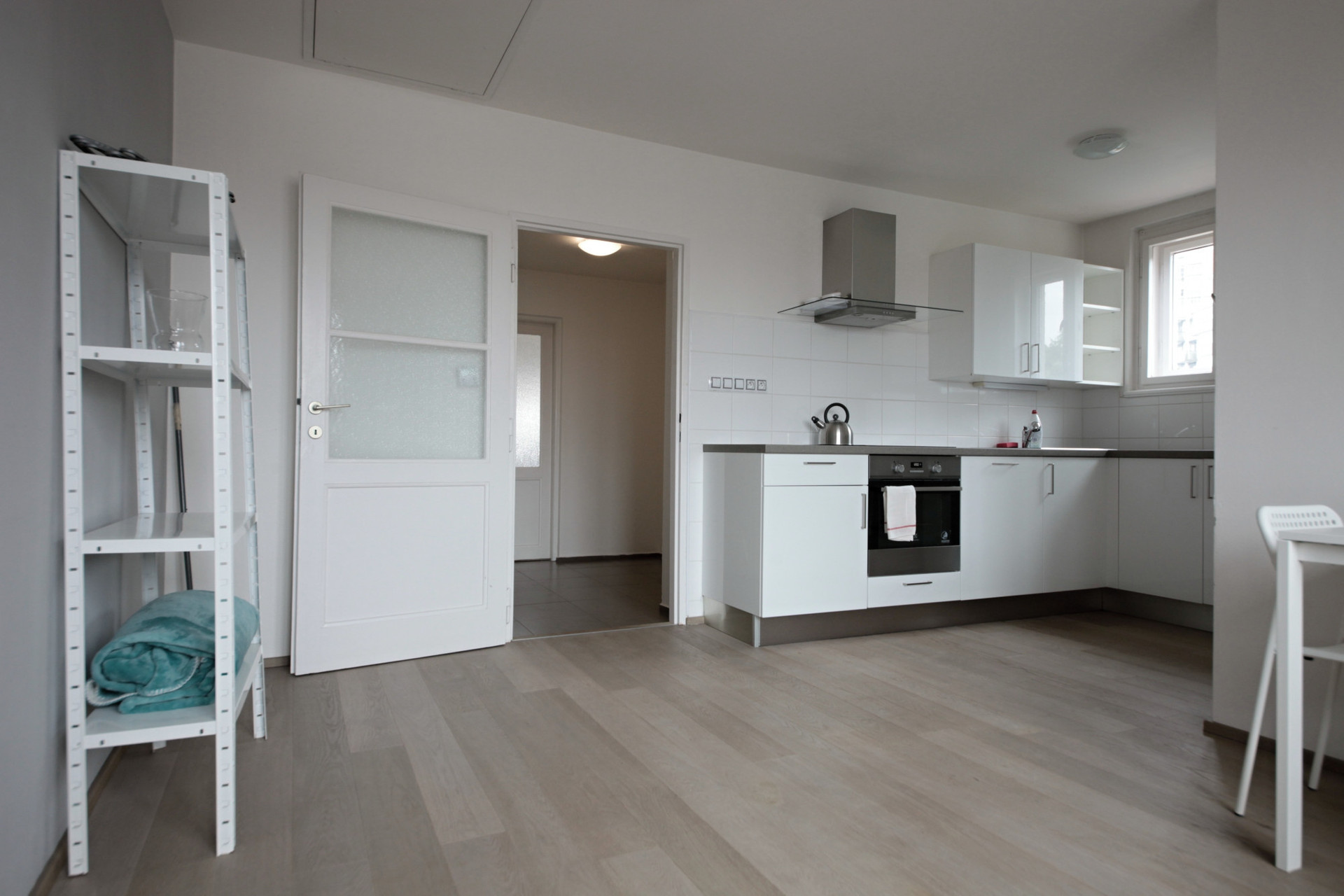 Open living area with kitchen view