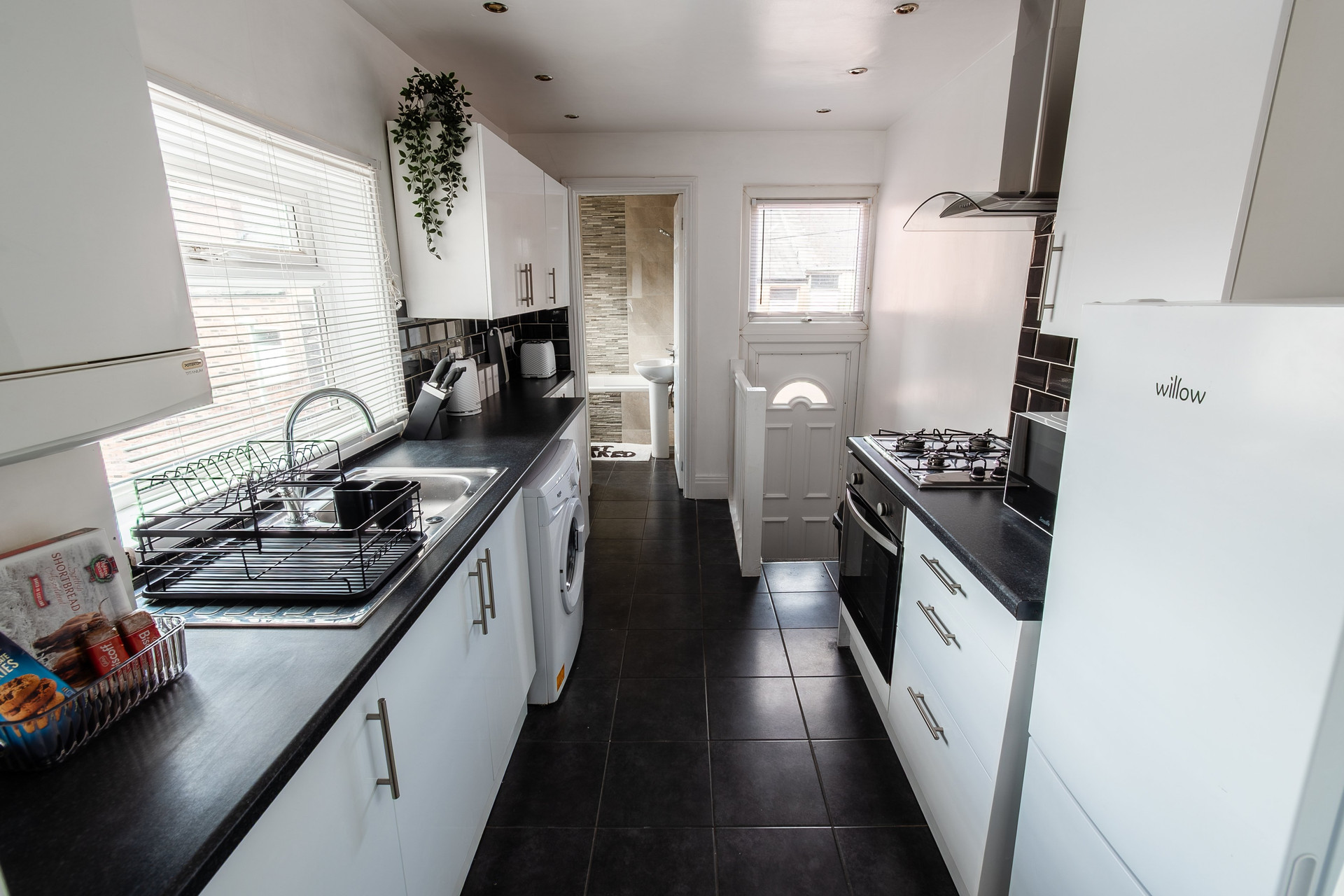 Galley kitchen with appliances