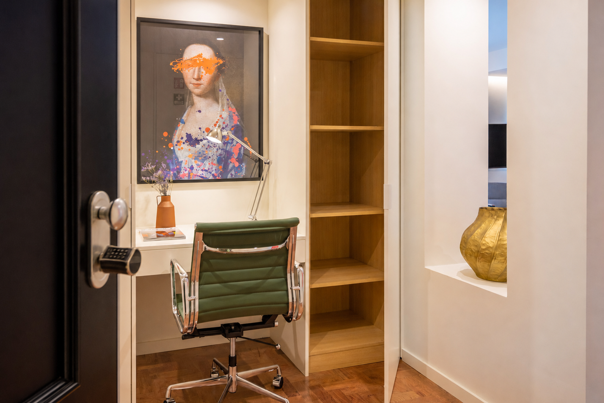 Desk nook with shelving