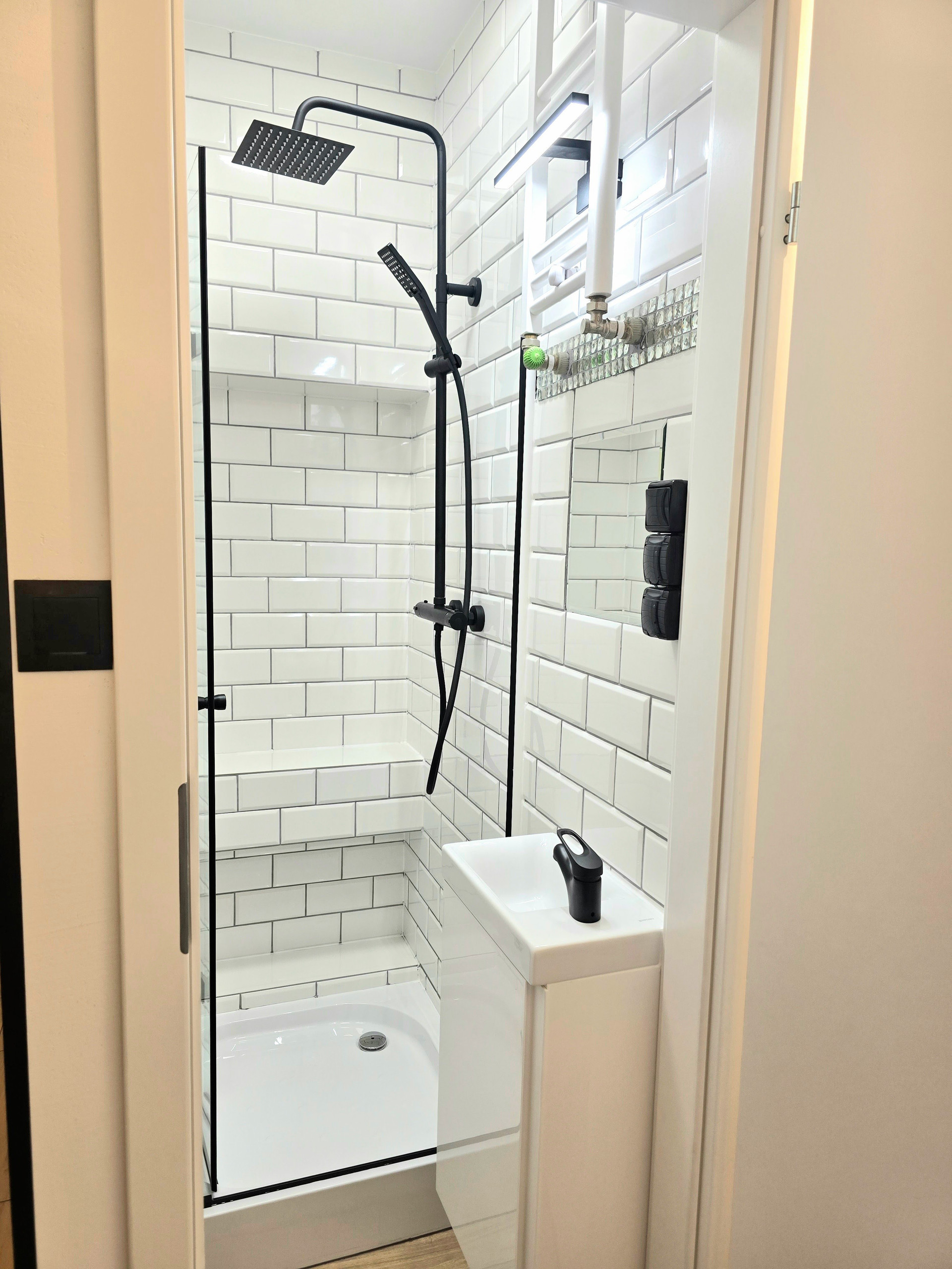 Shower with black fixtures