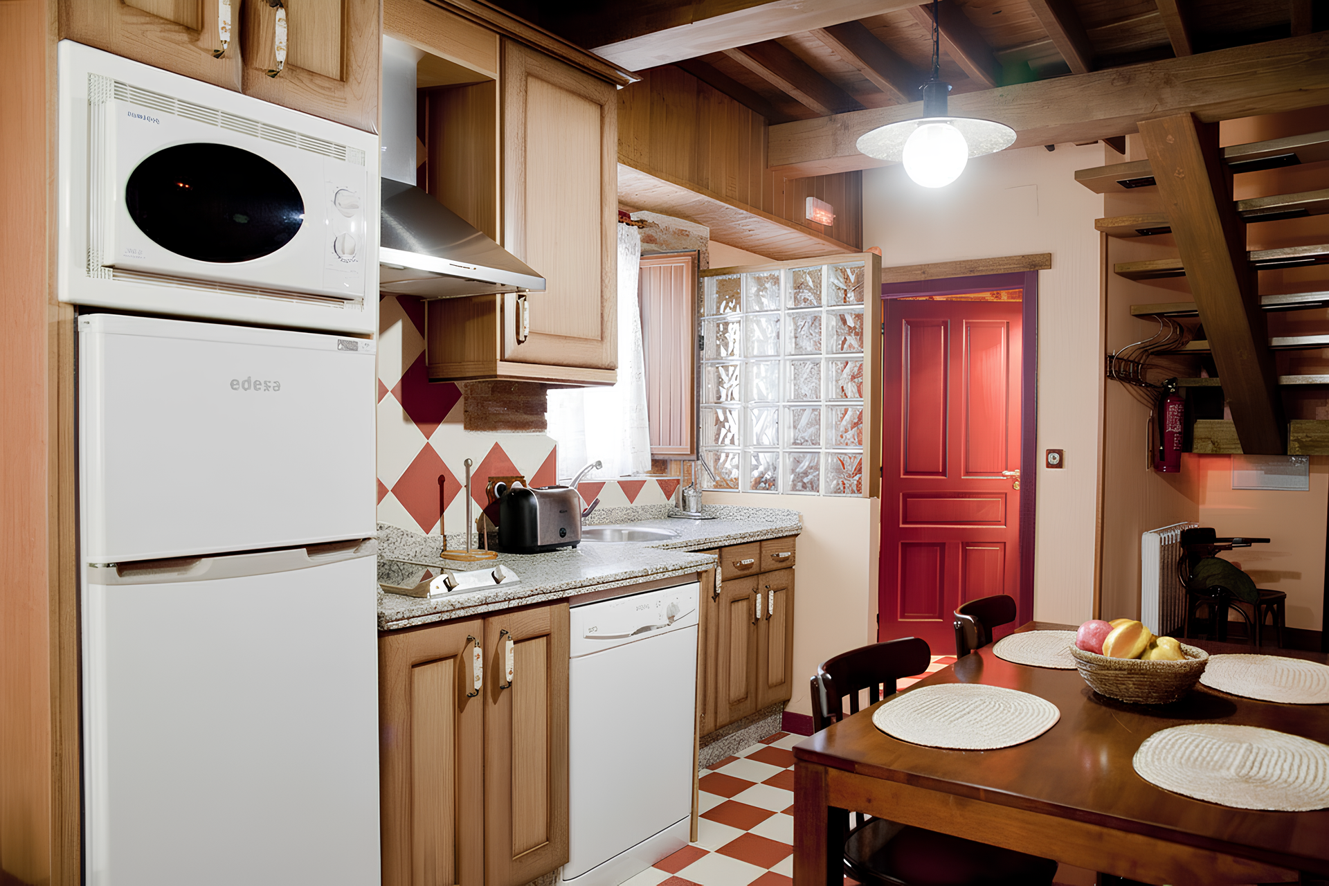 Rustic kitchen and dining area
