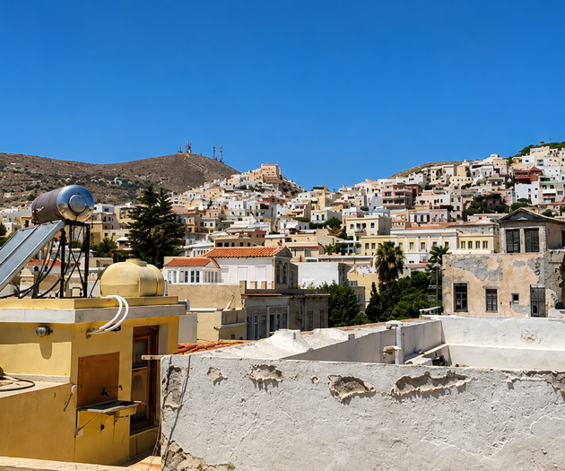 View over town rooftops