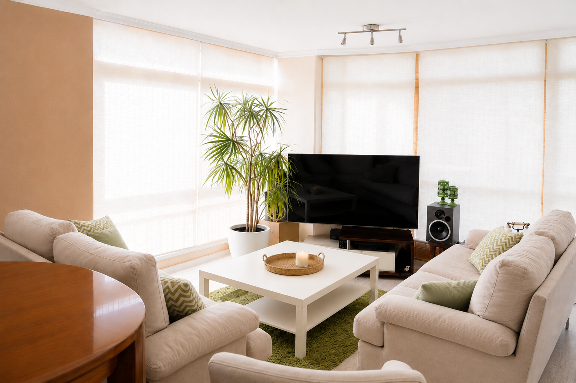 Bright living room with Smart TV