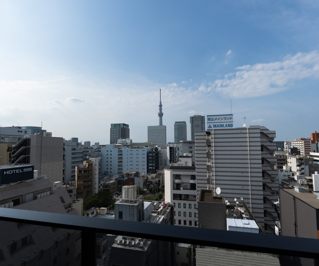 City skyline view from balcony