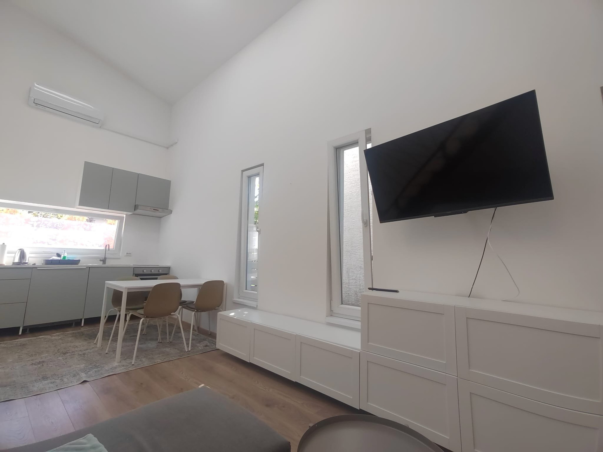 Living room with kitchen and TV