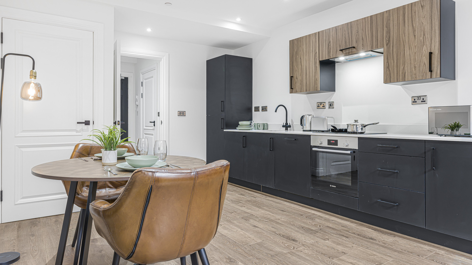 Modern kitchen with dining area