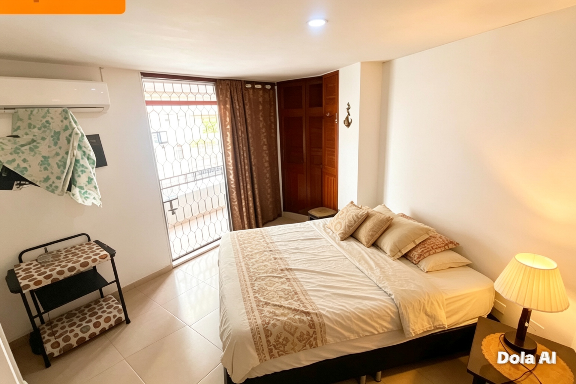 Bedroom with double bed balcony