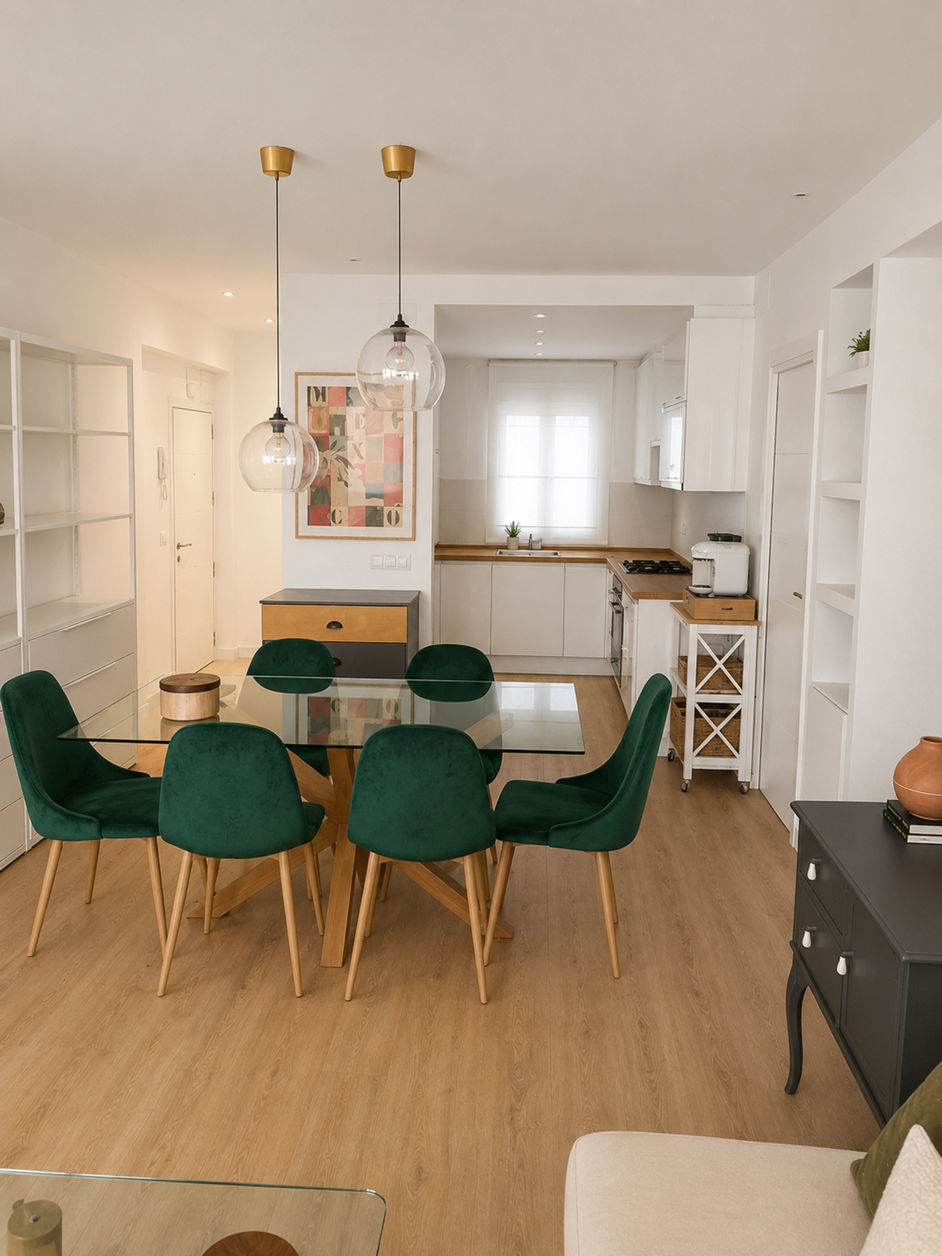 Dining area with open kitchen view