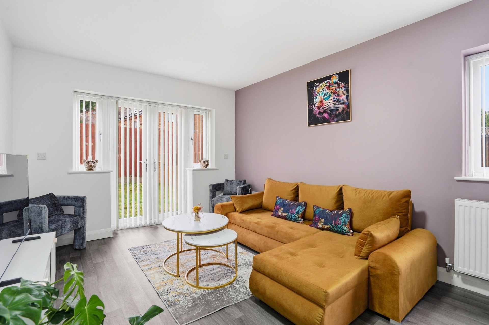 Bright living room with patio doors