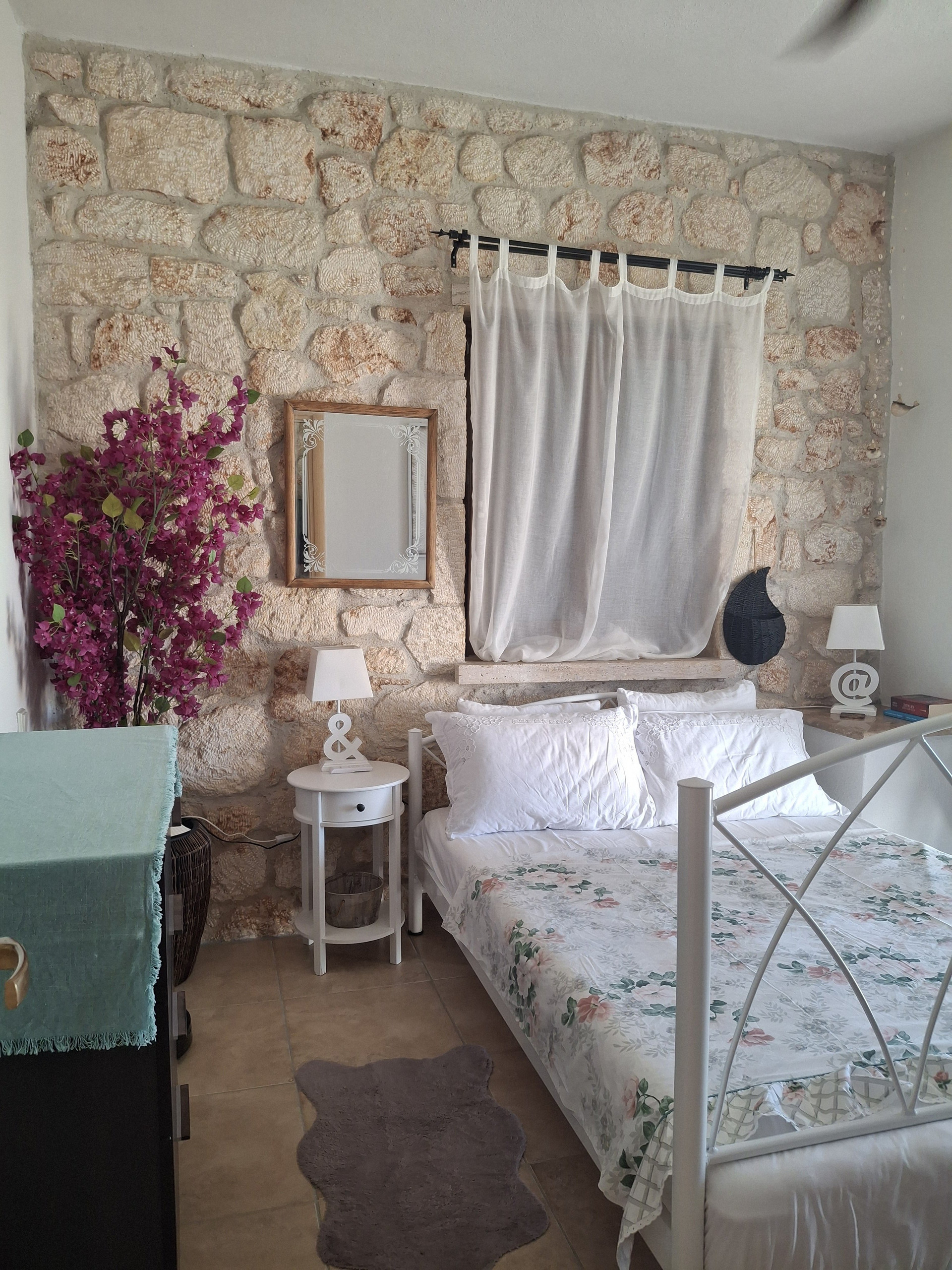 Bedroom with floral bedding
