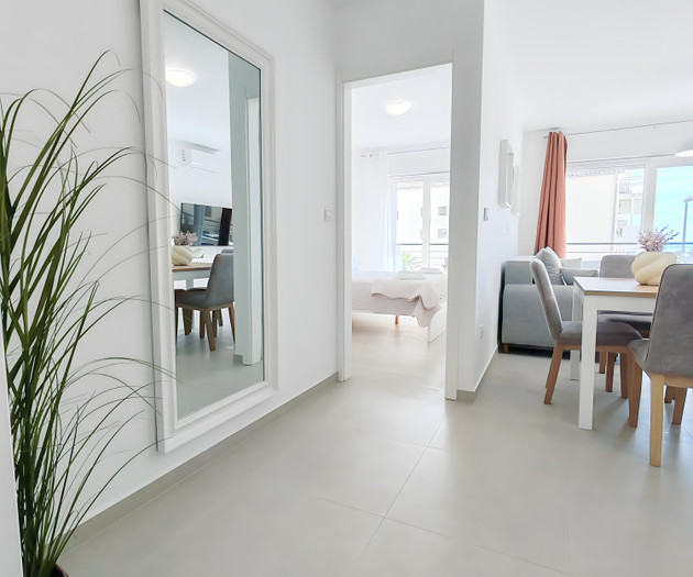 Entry hallway with mirror and plant